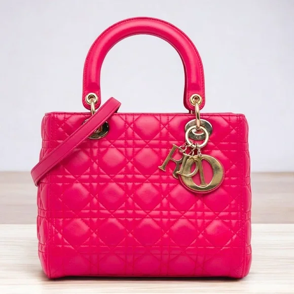 π₯ Christian Dior Lady Dior Pink Supple Quilted Lambskin Large Bag EUC! - Picture 15 of 16